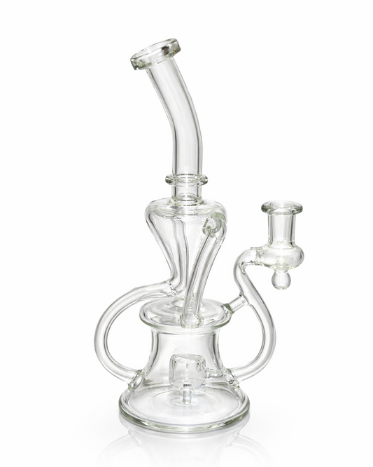 Clear glass water pipe on a white background