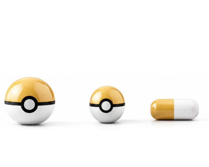 Three Poké Ball designs on a white background