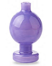 A translucent purple glass vase with a rounded bulbous body, a short neck, and a wide circular base, shown on a plain white background.