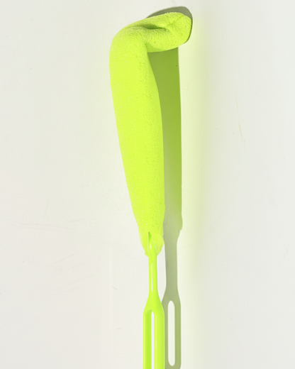 Memory foam bottle brush detail views showing expandable cleaning head