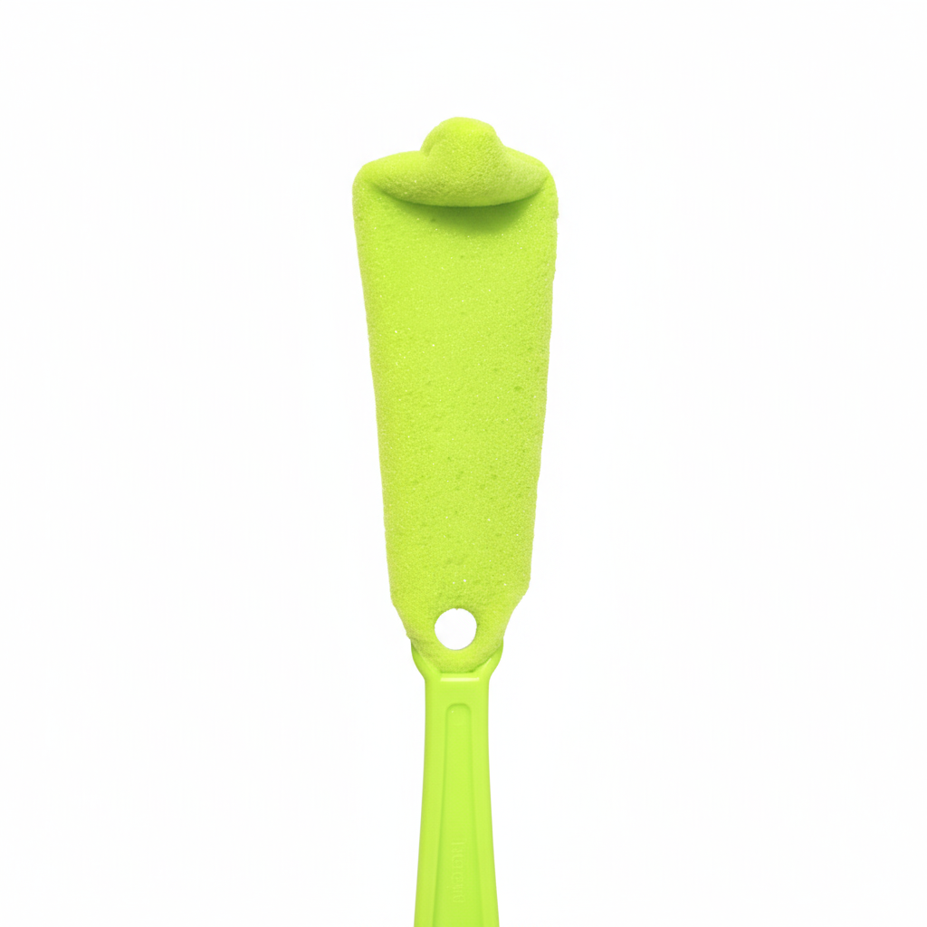 Neon yellow bottle cleaning brush with memory foam head