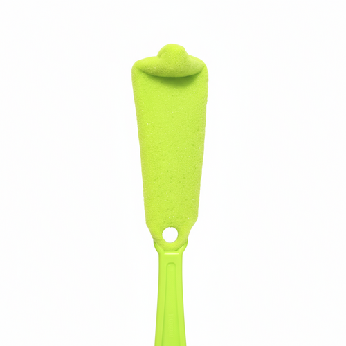 Neon yellow bottle cleaning brush with memory foam head