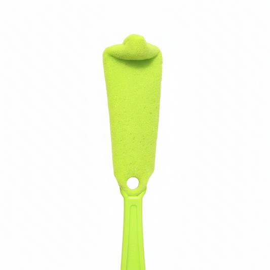 Neon yellow bottle cleaning brush with memory foam head